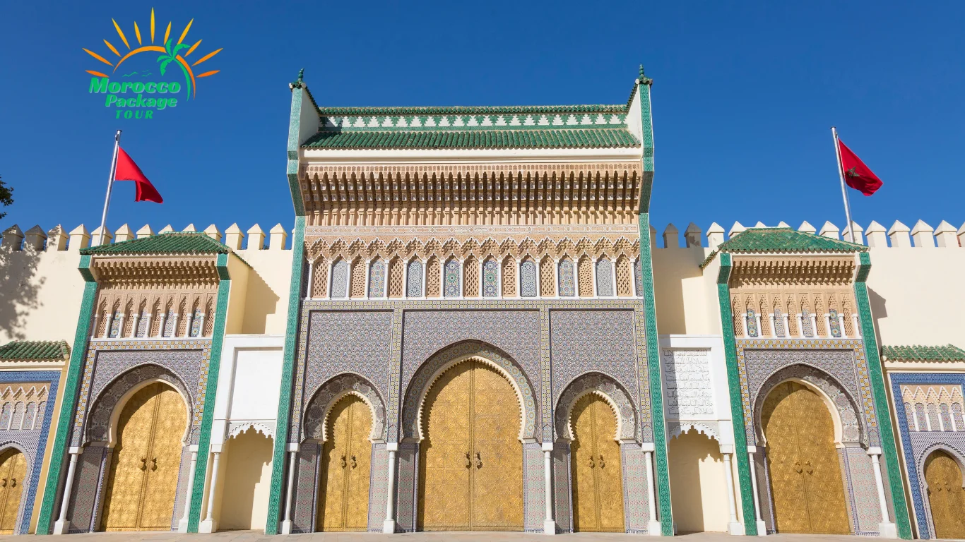 Royal Palace gates in Fes with intricate Moroccan tilework, an essential stop on a 10 day Morocco itinerary from Casablanca.