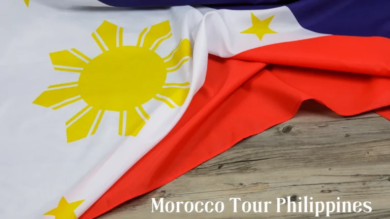Philippine flag on wooden background representing Morocco Tour Philippines travel connection.